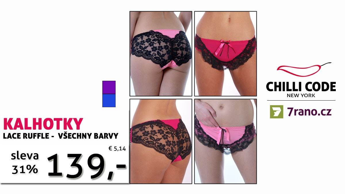 Aktuální akce - Barevné kalhotky s krajkou Lace Ruffle ve 4 barvách se slevou 31%